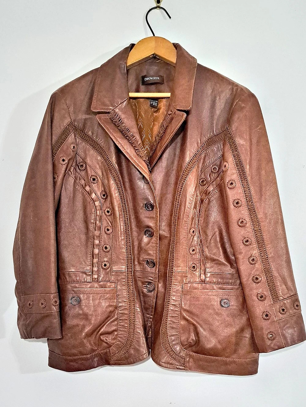 Danier Professional Leather Jacket Leather Blazer Jacket in Brown 2XL Western